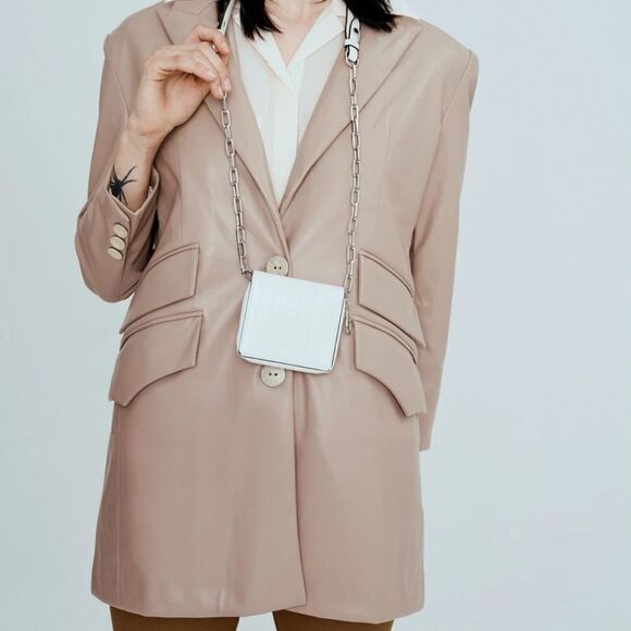 Noize Vegan Leather Blazer XS NWT  Demi Mid-Length NWT Retail $255 Nude/Taupe - Picture 7 of 12